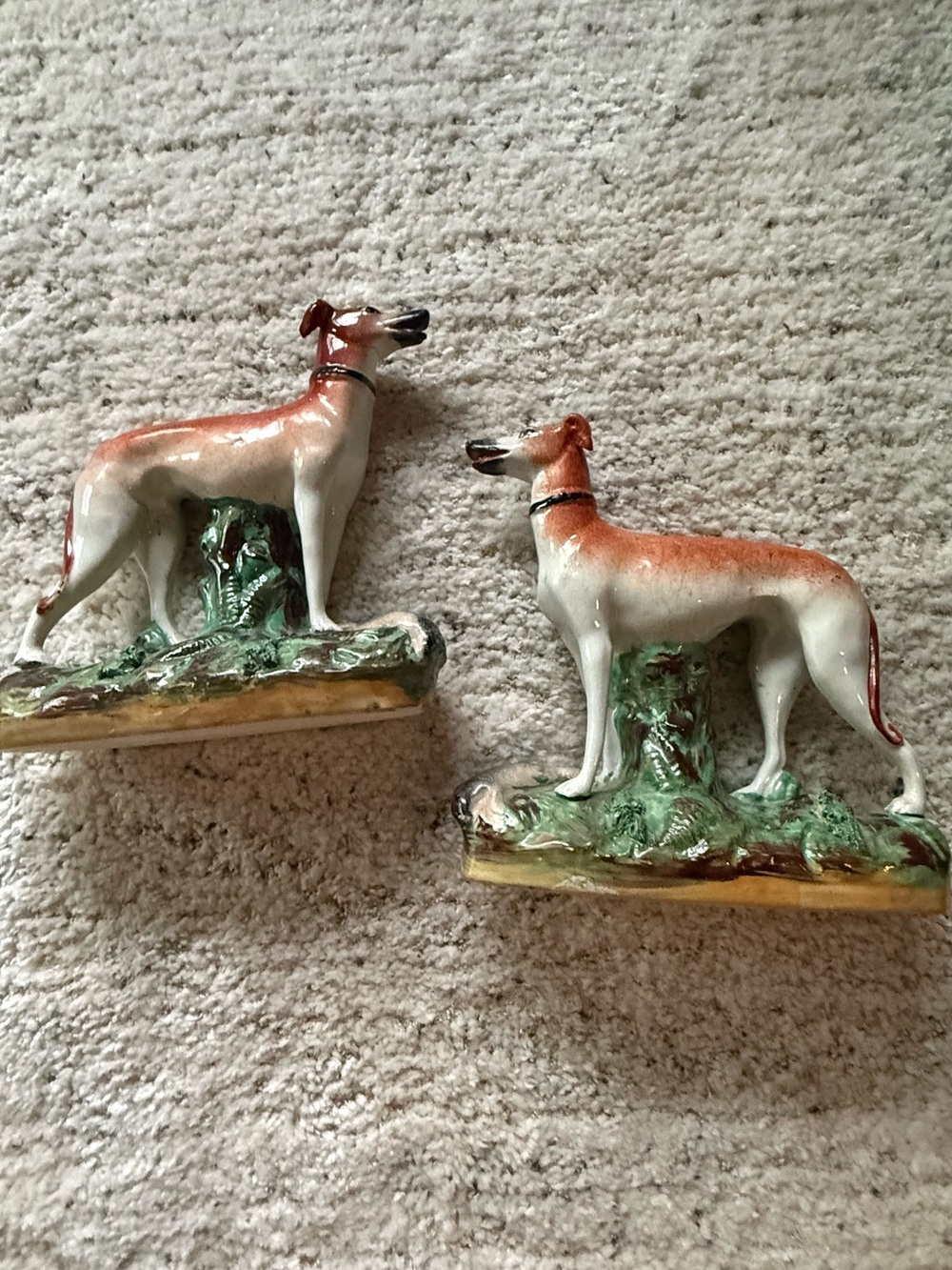 Antique Old Staffordshire ware Greyhound Figurine in White and Orange